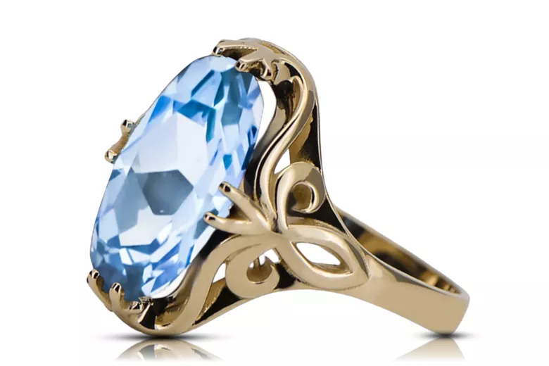 14k żółte złoto Akwamaryn Pierścionek Vintage Biżuteria vrc082y